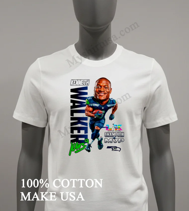 Kenneth Walker 9 Seattle Seahawks Super Bowl Champion Mvp Caricature Shirt White T Shirt 2