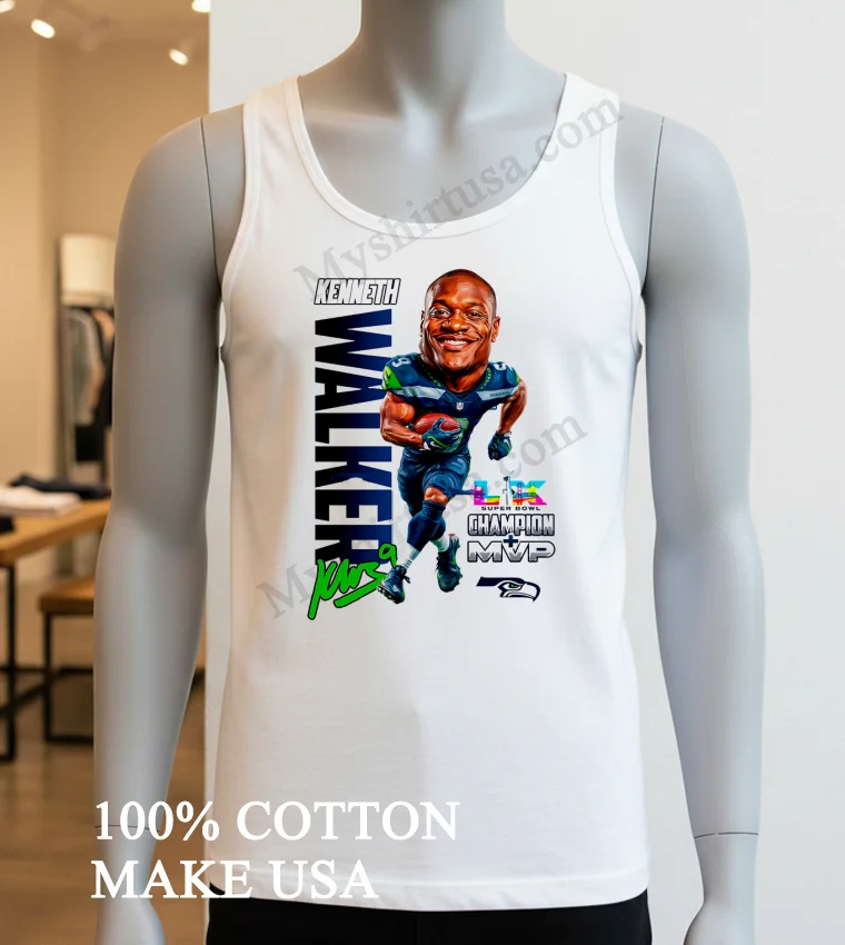 Kenneth Walker 9 Seattle Seahawks Super Bowl Champion Mvp Caricature Shirt White T Shirt 3