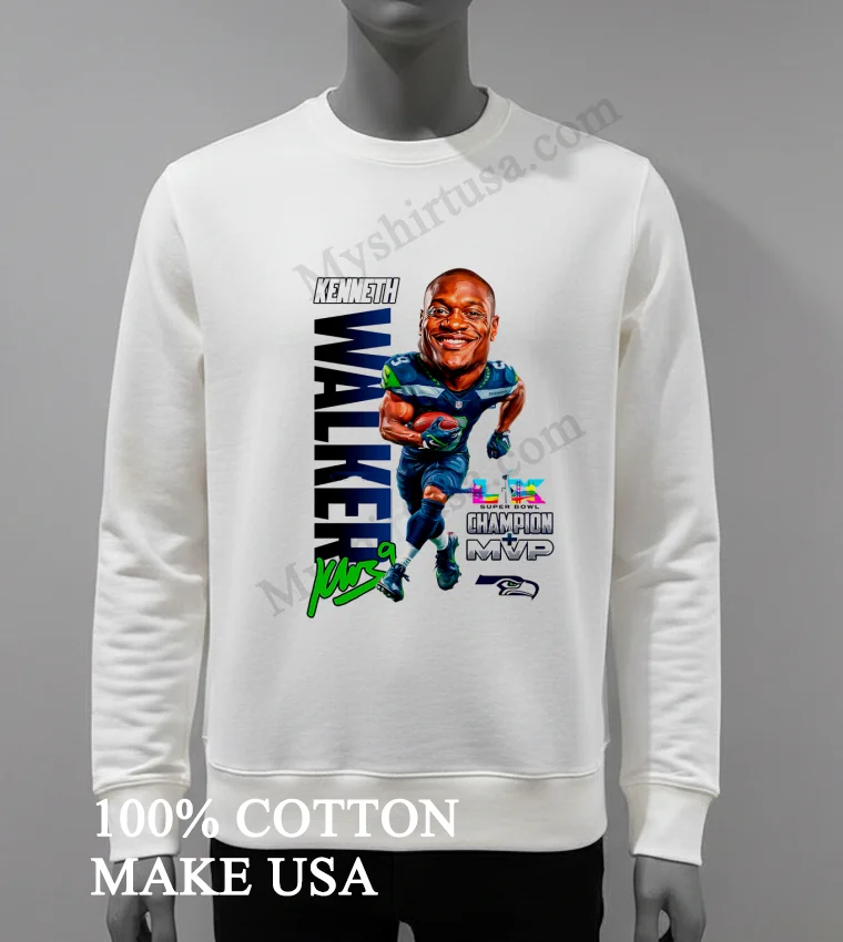 Kenneth Walker 9 Seattle Seahawks Super Bowl Champion Mvp Caricature Shirt White T Shirt 4