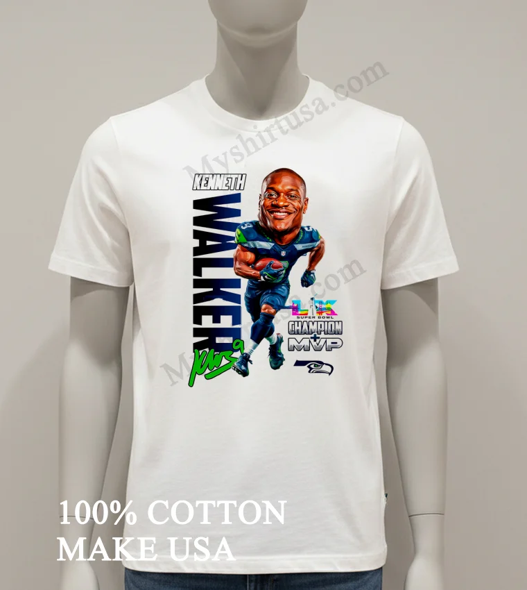 Kenneth Walker 9 Seattle Seahawks Super Bowl Champion Mvp Caricature funny america t-shirts - white-t-shirt Kenneth Walker 9 Seattle Seahawks Super Bowl Champion Mvp Caricature Shirt White T Shirt
