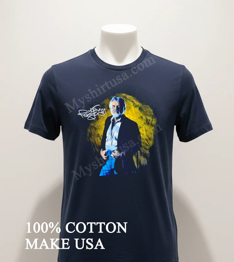 Kenny Rogers Country Music Legend Portrait Signature Shirt Navy Shirt 1