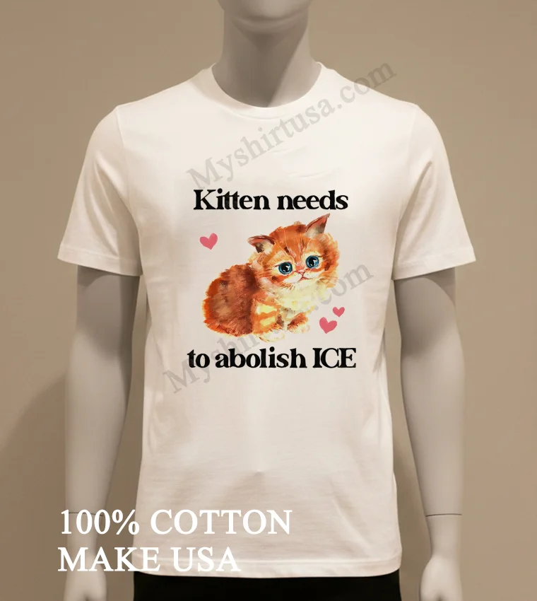 Kitten Needs To Abolish Ice Cute Orange Cat Pink Hearts Shirt White T Shirt