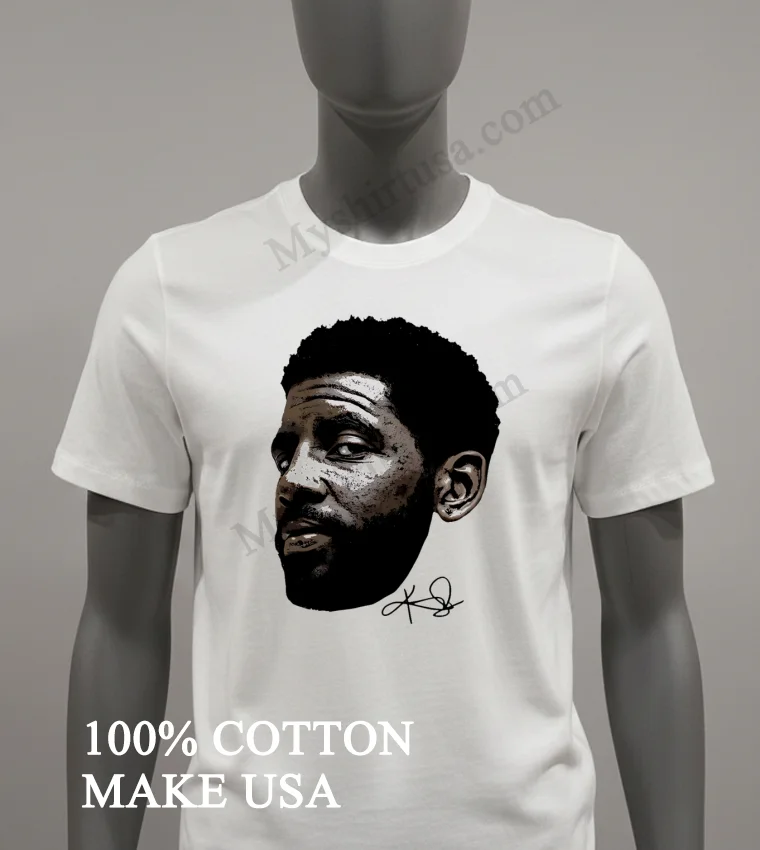 Kyrie Irving Detailed Portrait Signature Art Graphic Sports Shirt White T Shirt 2