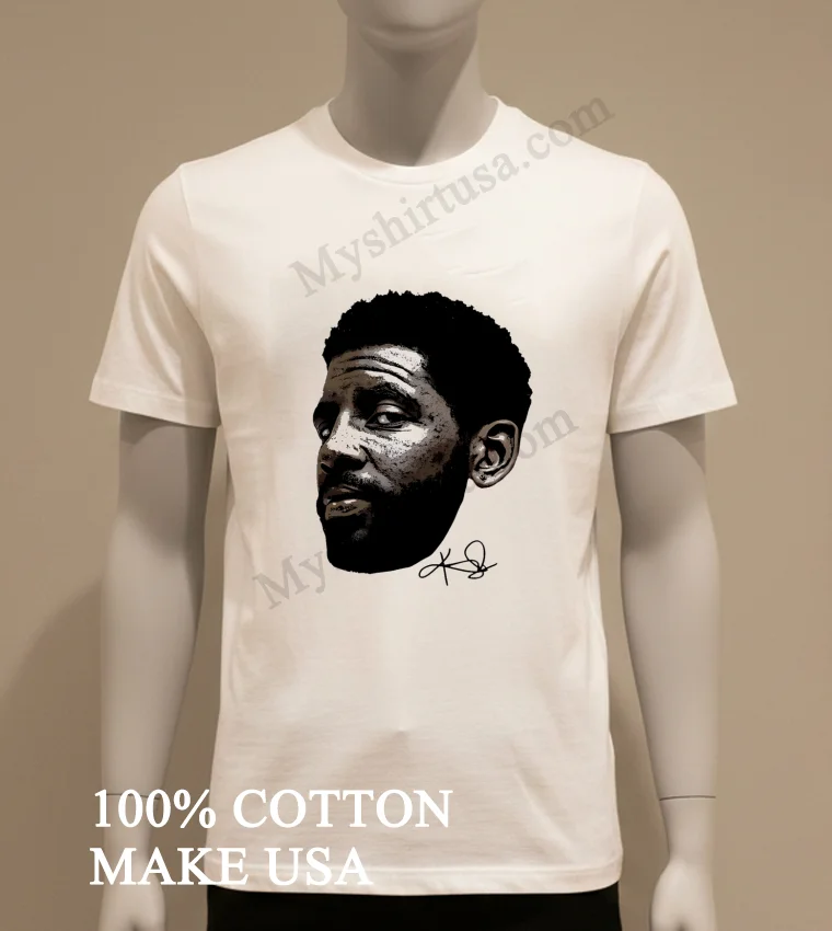 Kyrie Irving Detailed Portrait Signature Art Graphic Sports Shirt White T Shirt