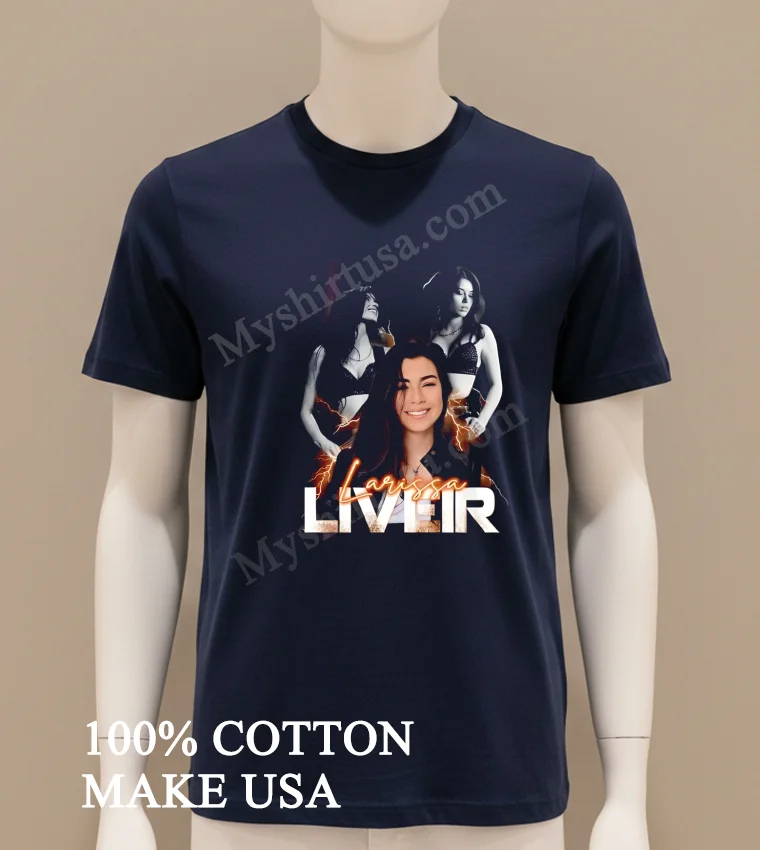 Larissa Liveir Guitarist Portrait With Lightning Graphic Design funny america t-shirts - navy-shirt Larissa Liveir Guitarist Portrait With Lightning Graphic Design Shirt Navy Shirt