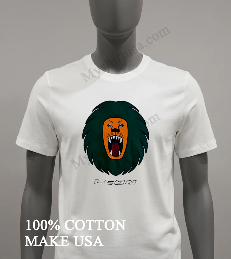 Leon Orange Lion Head Roaring Green Mane funny america t-shirts - white-t-shirt Leon Orange Lion Head Roaring Green Mane Shirt White T Shirt 1