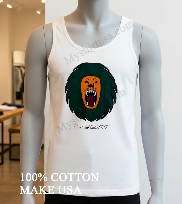 Leon Orange Lion Head Roaring Green Mane Shirt White T Shirt 2