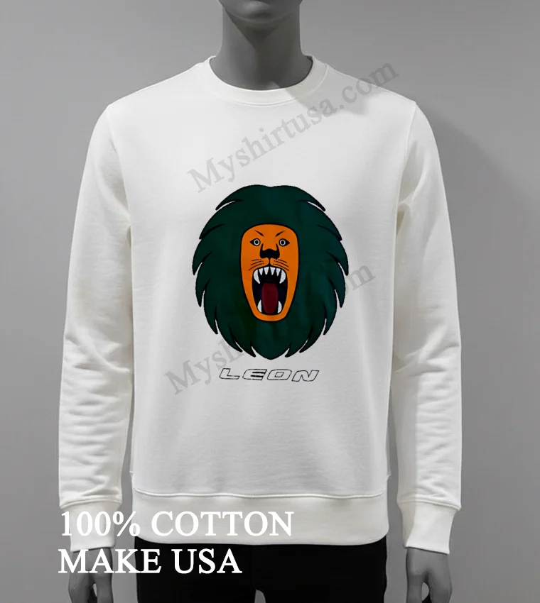 Leon Orange Lion Head Roaring Green Mane Shirt White T Shirt 3
