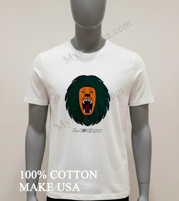 Leon Orange Lion Head Roaring Green Mane Shirt White T Shirt