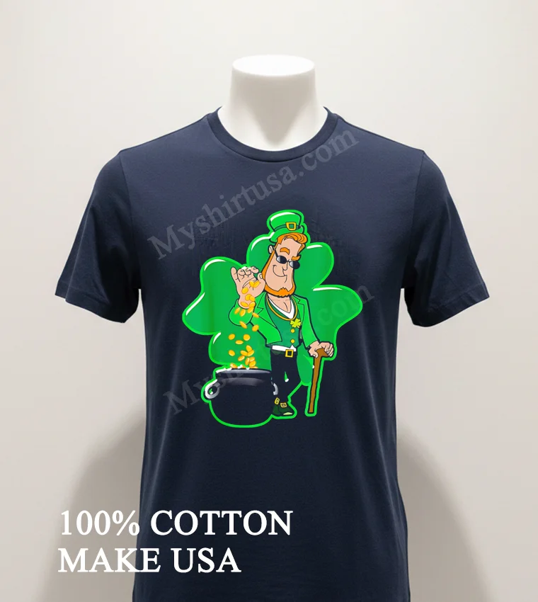Leprechaun Salt Bae Pouring Gold Coins Into Pot funny america t-shirts - navy-shirt Leprechaun Salt Bae Pouring Gold Coins Into Pot Shirt Navy Shirt 1