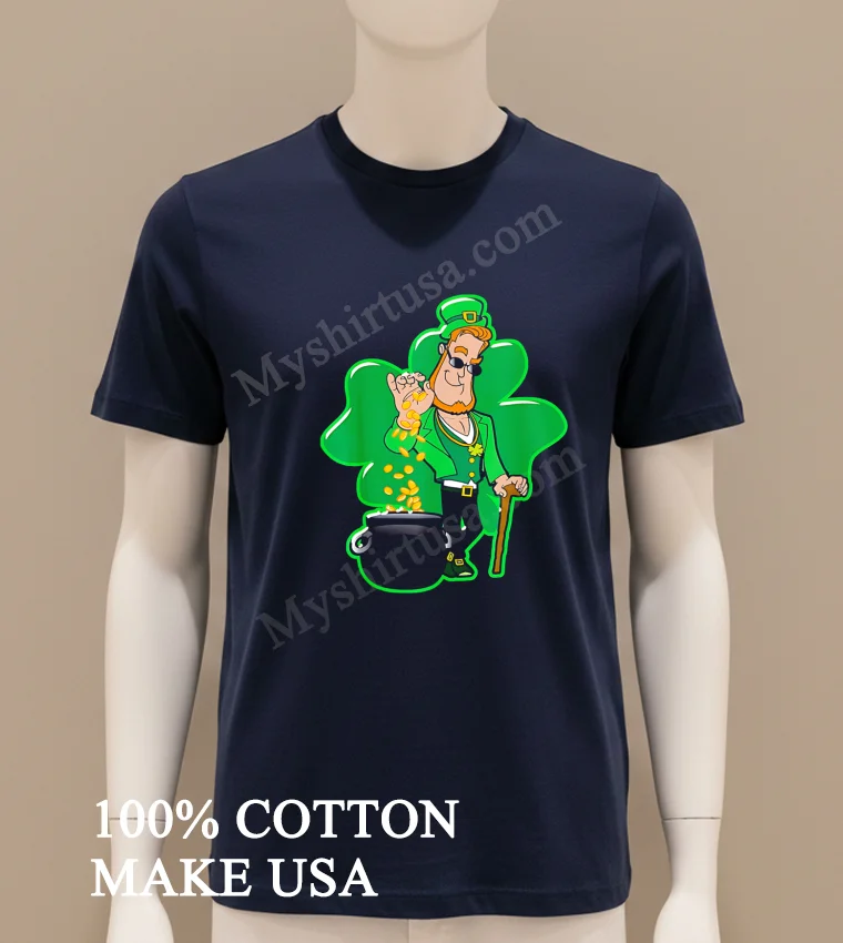 Leprechaun Salt Bae Pouring Gold Coins Into Pot Shirt Navy Shirt