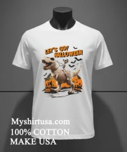 Let S Go Halloween Mummy T Rex Skeleton Bats Pumpkins Shirt