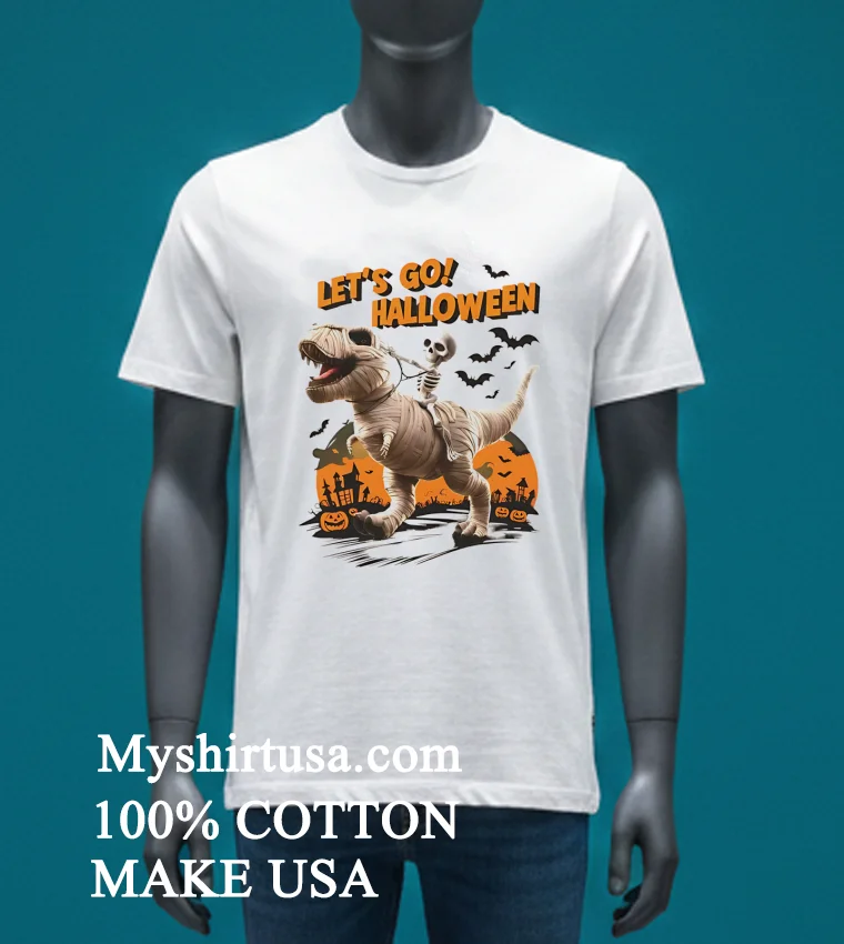 Let S Go Halloween Mummy T Rex Skeleton Bats Pumpkins Shirt - white-t-shirt Lets Go Halloween Mummy T Rex Skeleton Bats Pumpkins Shirt White T Shirt 2