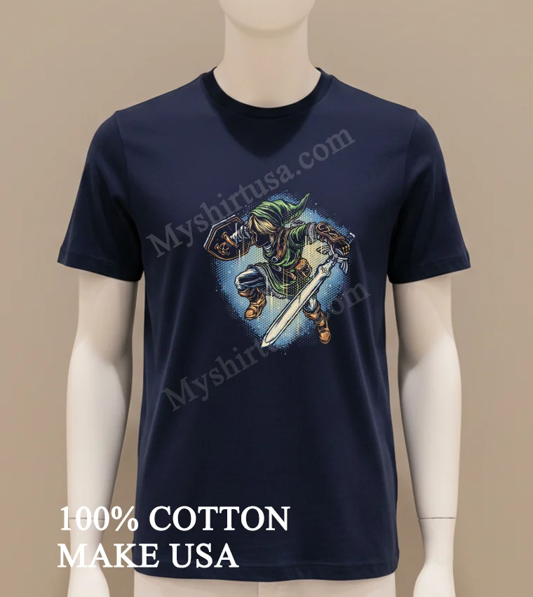 Link Legend Of Zelda Master Sword Shield Halftone Shirt Navy Shirt
