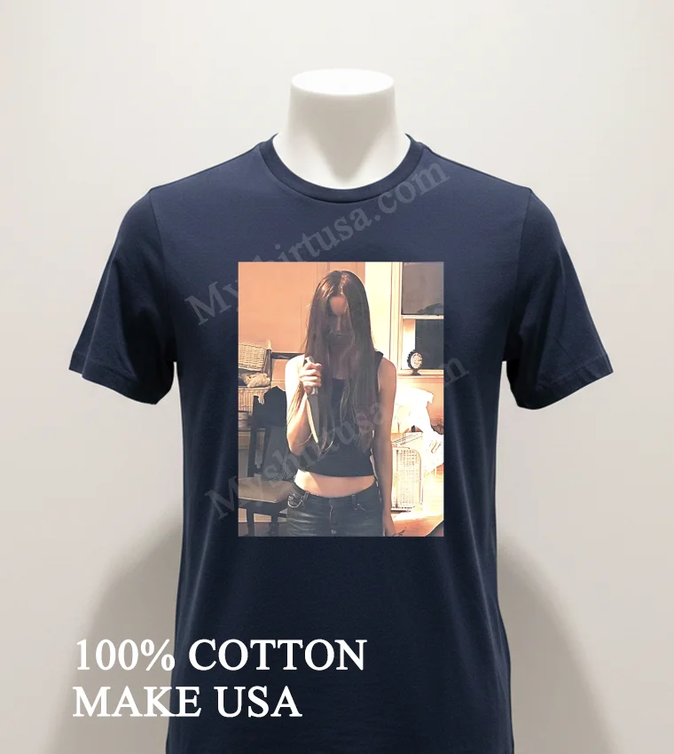 Long Hair Girl Holding Sharp Survival Knife Shirt Navy Shirt 1
