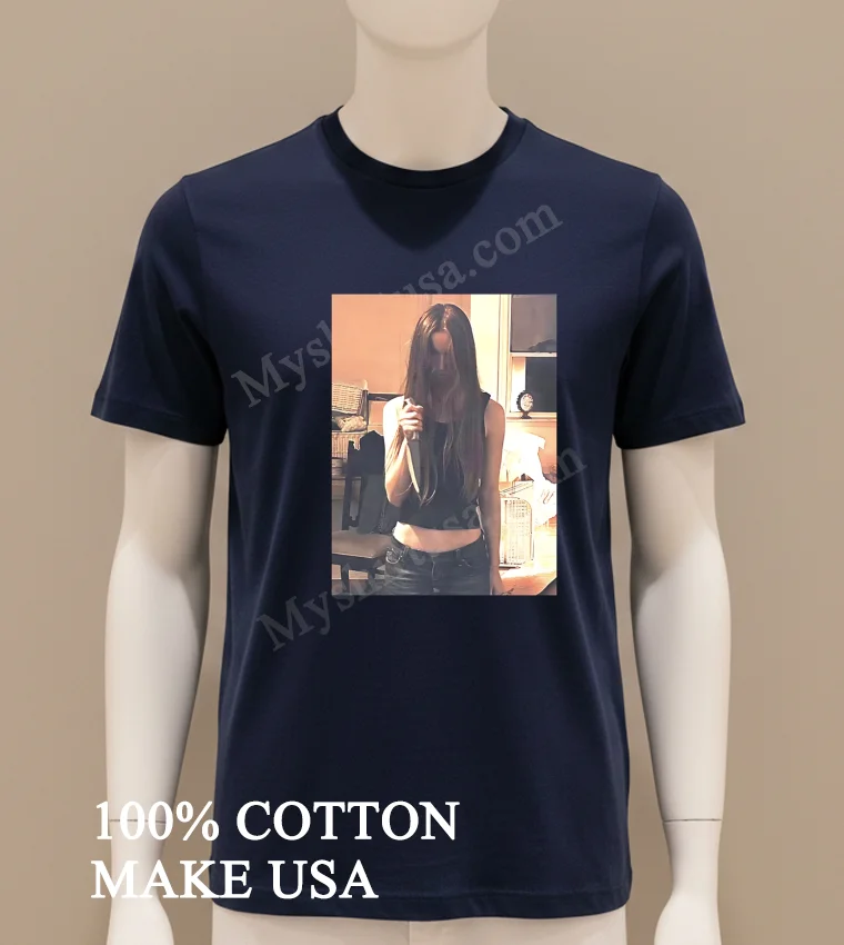 Long Hair Girl Holding Sharp Survival Knife Shirt Navy Shirt