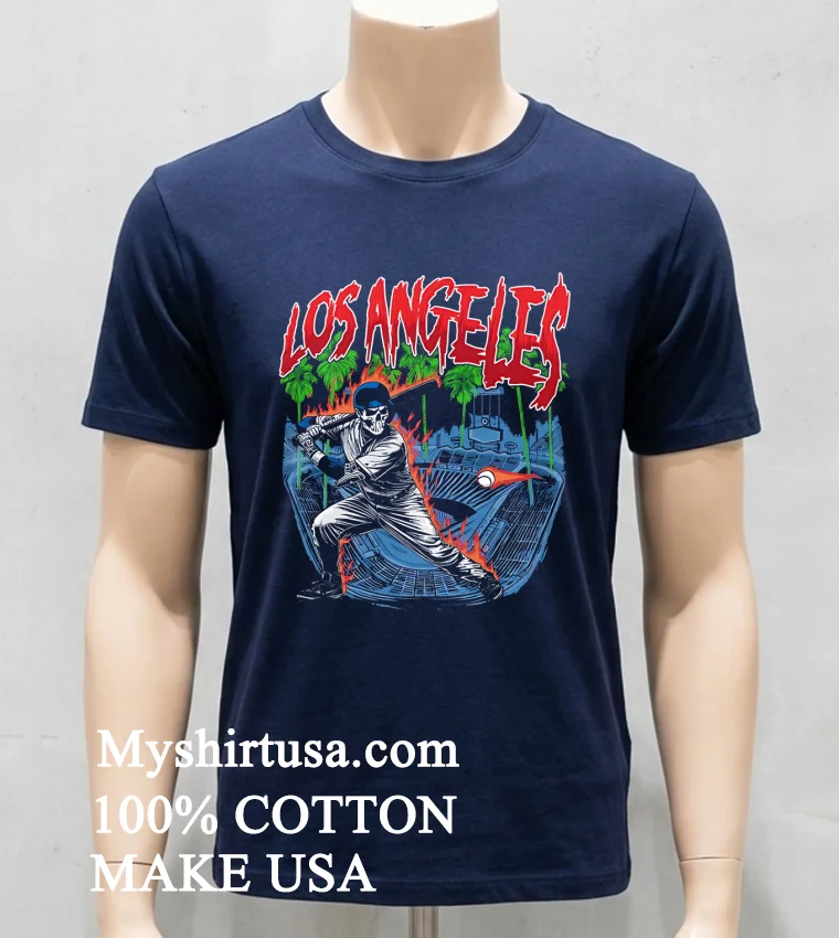 Los Angeles Dodgers Baseball Skeleton Art Shirt Navy Shirt
