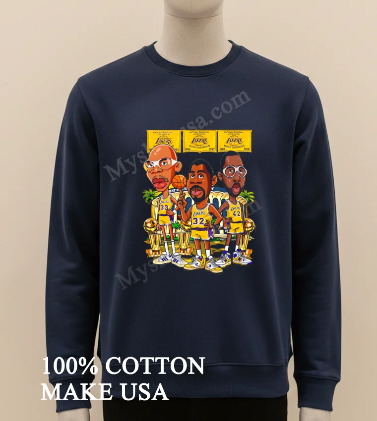 Los Angeles Lakers 1985 1987 1988 World Champions Kareem Abdul Jabbar Magic Johnson James Worthy Shirt Long Sleve Shirt