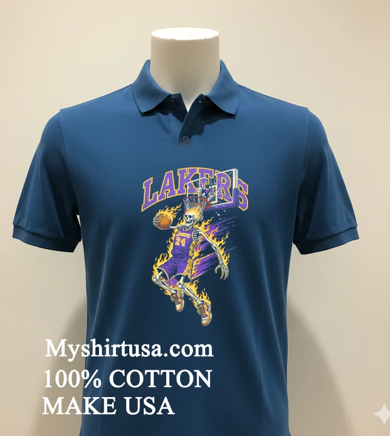 Los Angeles Lakers Mens Basketball Skeleton Player Fire Shirt Navy Shirt 1