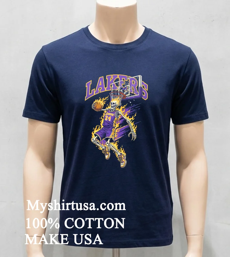 Los Angeles Lakers Men’s Basketball Skeleton Player Fire Shirt - navy-shirt Los Angeles Lakers Mens Basketball Skeleton Player Fire Shirt Navy Shirt