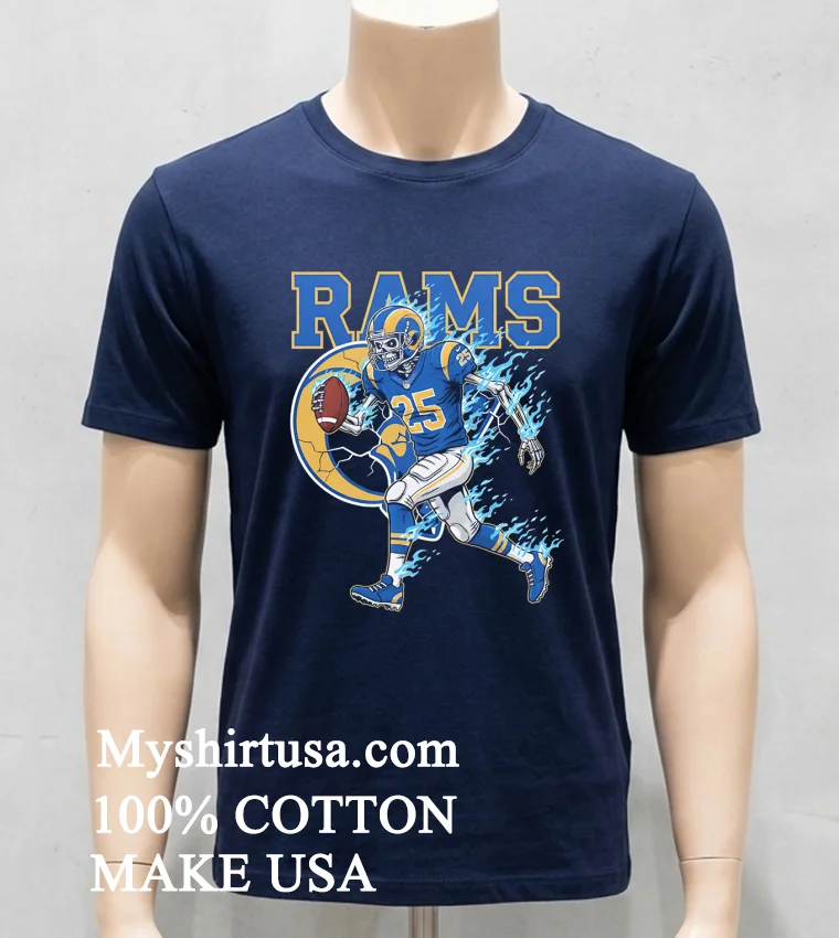 Los Angeles Rams Mens Football Skeleton Player Burning Shirt Navy Shirt