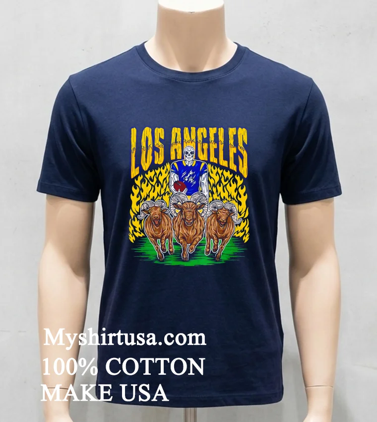 Los Angeles Rams Skeleton Player Leading Rams Shirt Navy Shirt