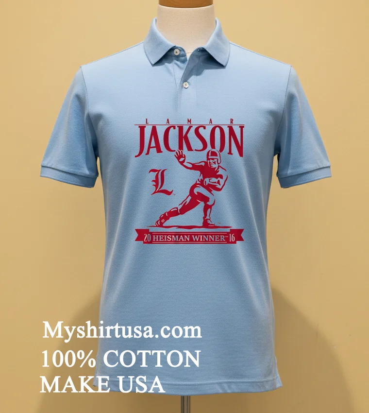 Louisville Football Lamar Jackson Heisman Trophy Shirt - blue-shirt Louisville Football Lamar Jackson Heisman Trophy Shirt Blue Shirt