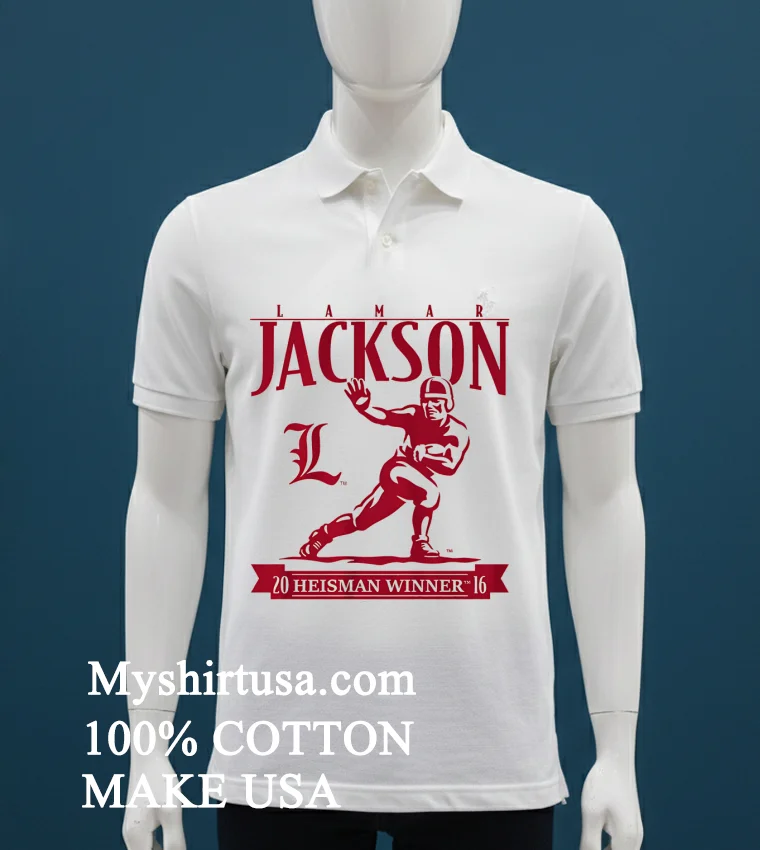Louisville Football Lamar Jackson Heisman Trophy Shirt - white-t-shirt Louisville Football Lamar Jackson Heisman Trophy Shirt White T Shirt