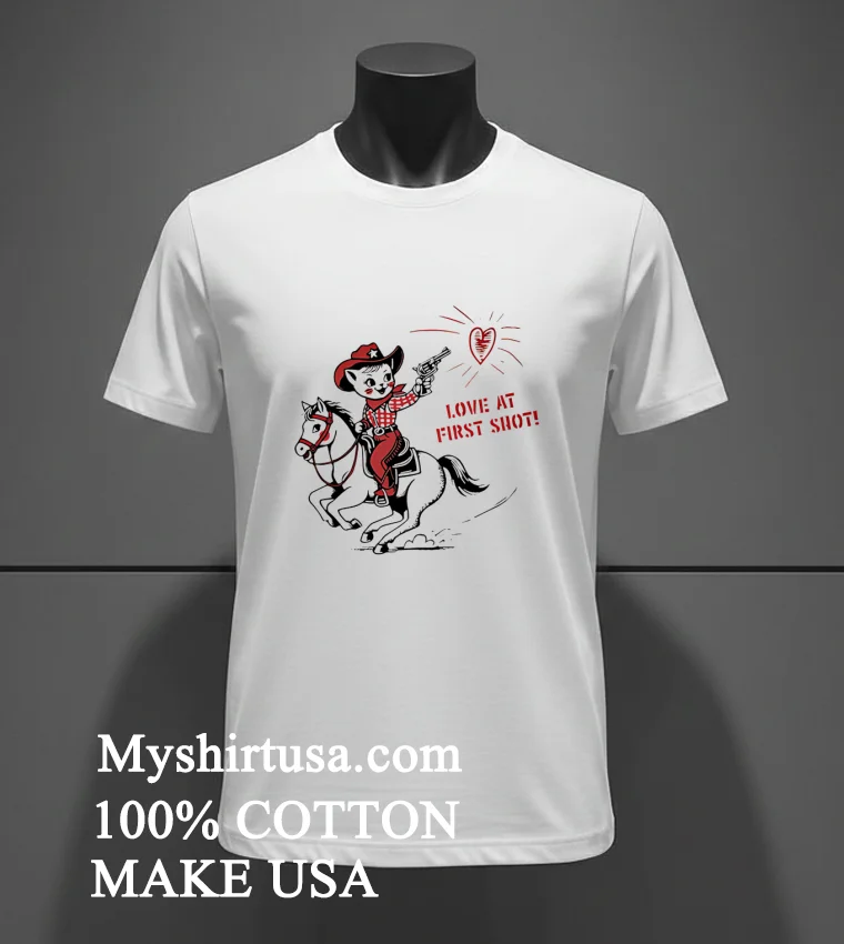 Love At First Shot Cowboy Cat Shirt White T Shirt 2