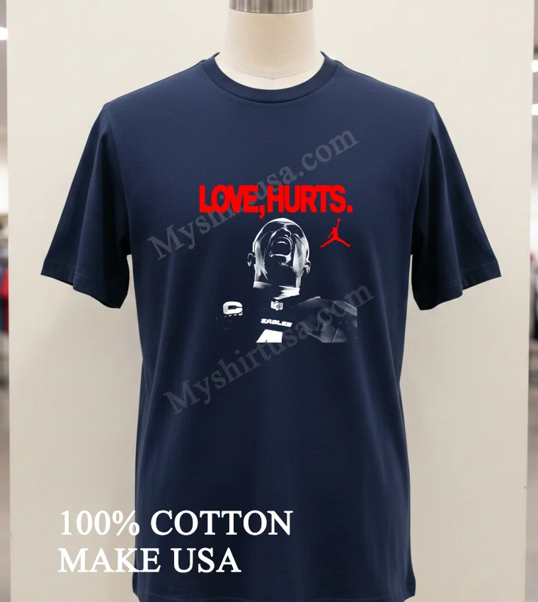 Love Hurts Jordan X Jalen Hurts Philadelphia Eagles Super Bowl Lix Champions Scream funny america t-shirts - navy-shirt Love Hurts Jordan X Jalen Hurts Philadelphia Eagles Super Bowl Lix Champions Scream Shirt Navy Shirt