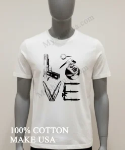 Love Weapons Pistol Grenade Bullets Bayonet Military Style funny america t-shirts
