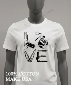 Love Weapons Pistol Grenade Bullets Bayonet Military Style funny america t-shirts
