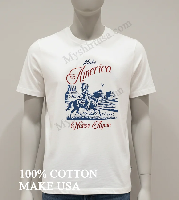 Make America Native Again Indigenous Warrior Riding Horse Monument funny america t-shirts - white-t-shirt Make America Native Again Indigenous Warrior Riding Horse Monument Shirt White T Shirt