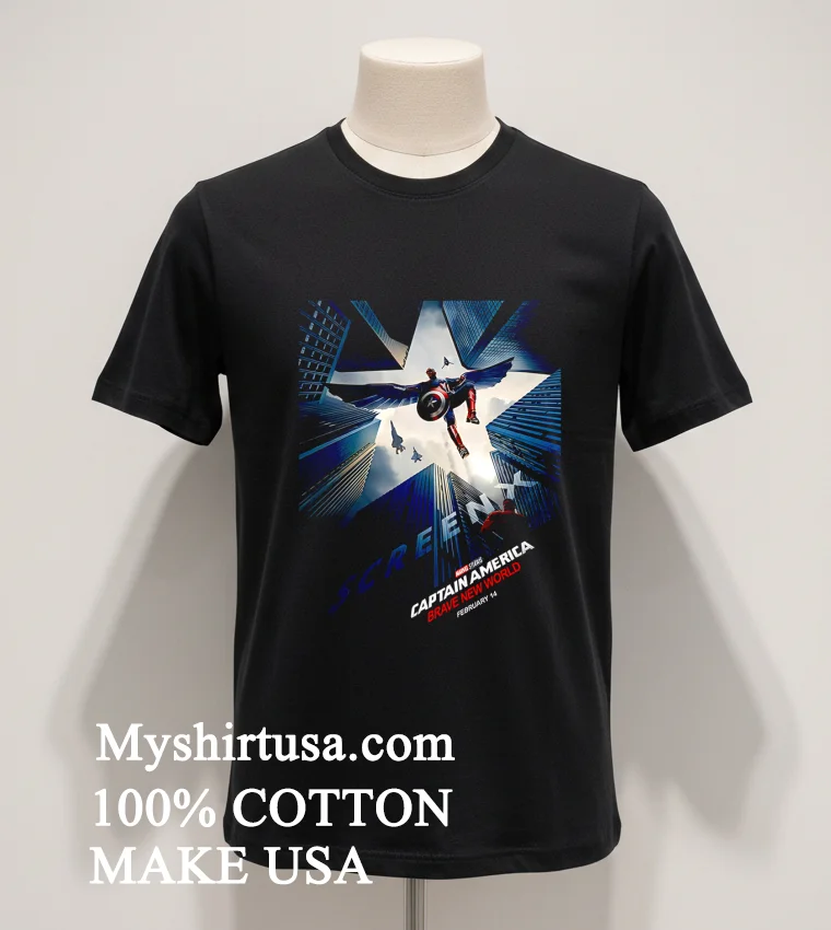Marvel Captain America Brave New World Screenx Version Poster In Theaters On February 14 2025 Shirt - balck-shirt Marvel Captain America Brave New World Screenx Version Poster In Theaters On February 14 2025 Shirt Balck Shirt 1