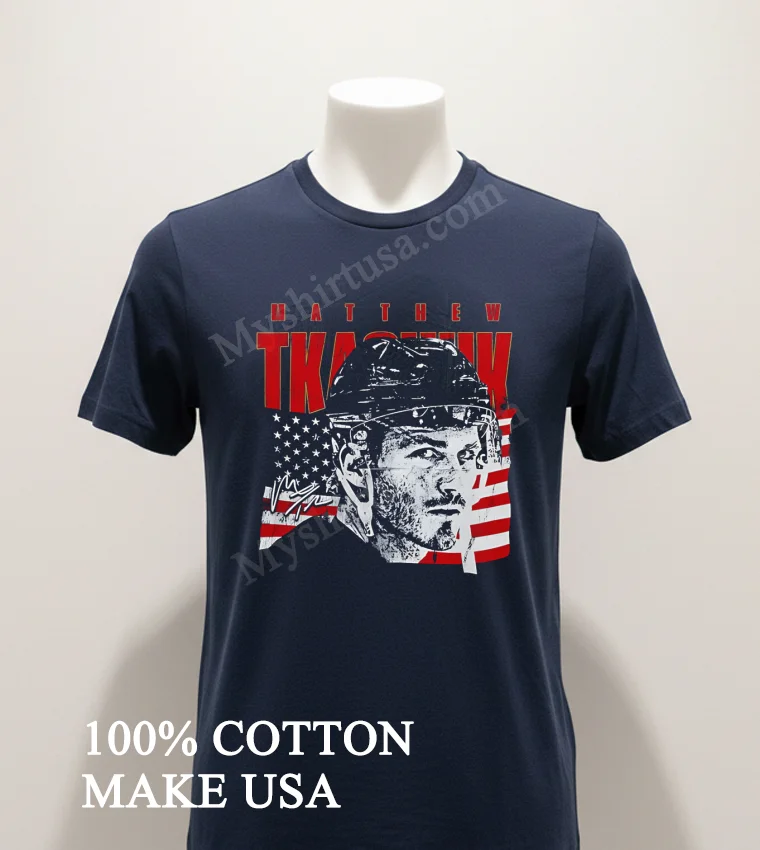 Matthew Tkachuk American Flag Signature Shirt Navy Shirt