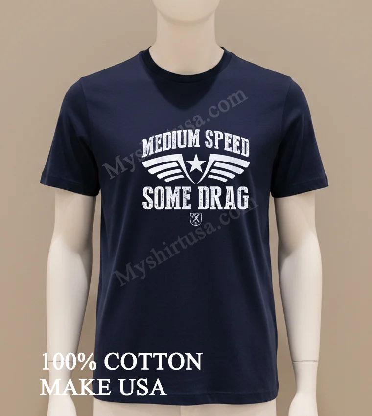 Medium Speed Some Drag Military Wings Star Distressed Shirt Navy Shirt
