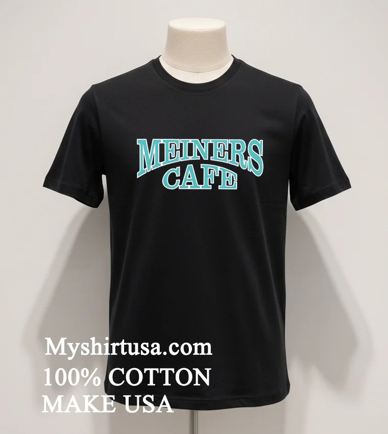 Meiners Cafe Vintage Curved Teal Lettering Classic Design Shirt Balck Shirt