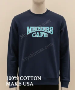 Meiners Cafe Vintage Curved Teal Lettering Classic Design funny america t-shirts