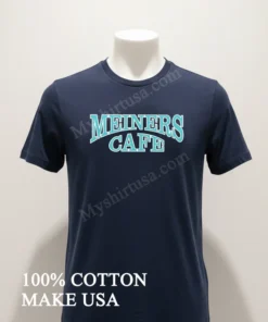 Meiners Cafe Vintage Curved Teal Lettering Classic Design funny america t-shirts