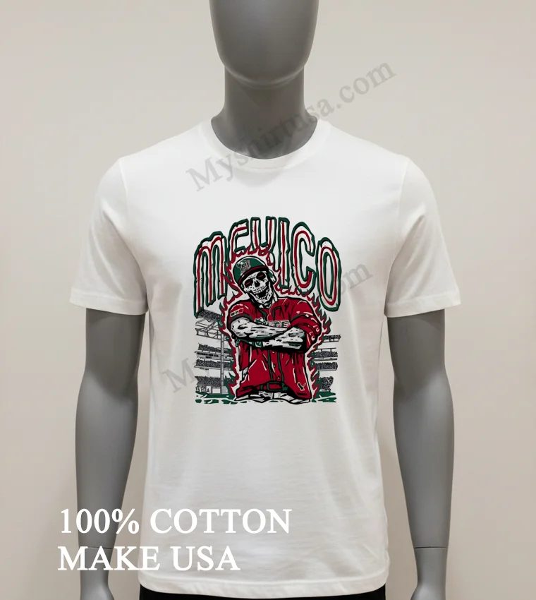 Mexico Baseball Skull Player In Stadium Shirt White T Shirt 2