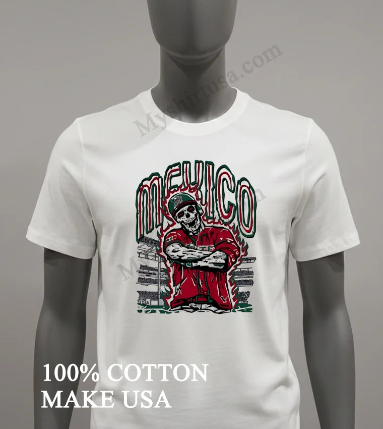 Mexico Baseball Skull Player In Stadium Shirt White T Shirt 3