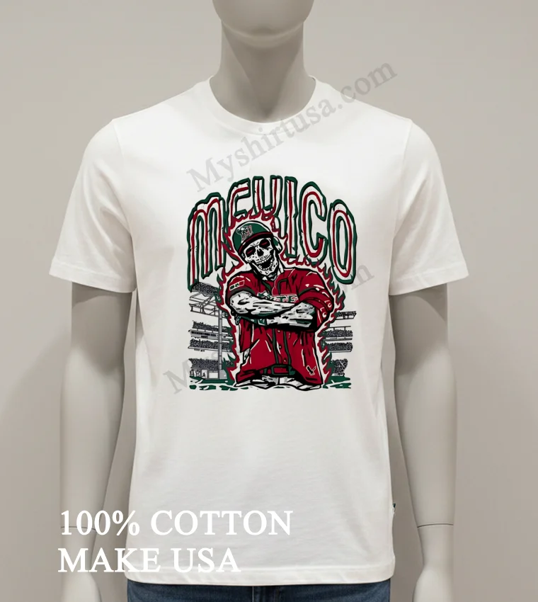 Mexico Baseball Skull Player In Stadium Shirt White T Shirt