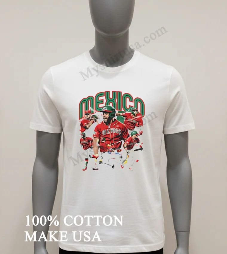 Mexico National Baseball Team Player Collage Graphic funny america t-shirts - white-t-shirt Mexico National Baseball Team Player Collage Graphic Shirt White T Shirt 1