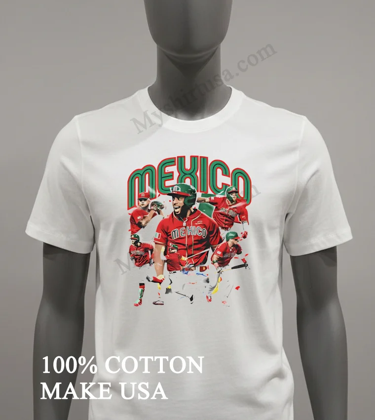 Mexico National Baseball Team Player Collage Graphic Shirt White T Shirt 2
