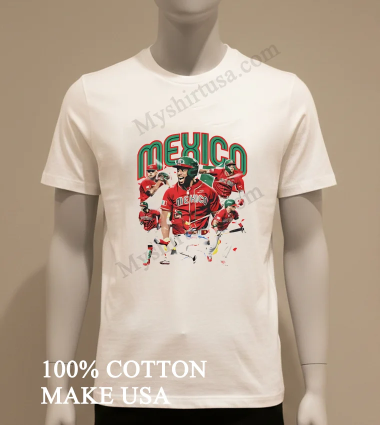 Mexico National Baseball Team Player Collage Graphic funny america t-shirts - white-t-shirt Mexico National Baseball Team Player Collage Graphic Shirt White T Shirt