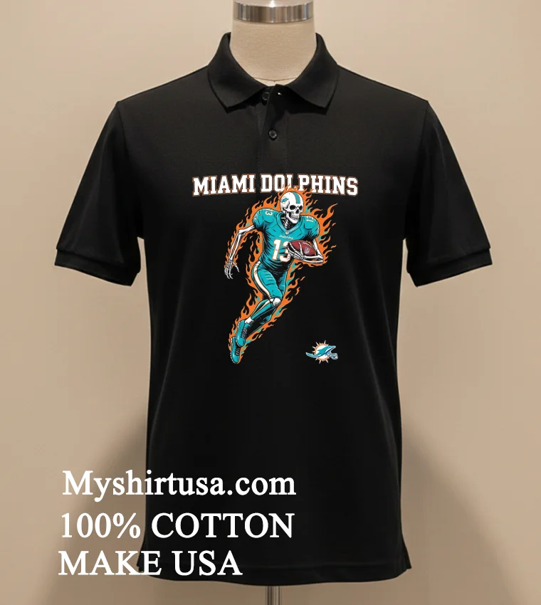 Miami Dolphins Mens Football Skeleton Player Burning Shirt Balck Shirt 2