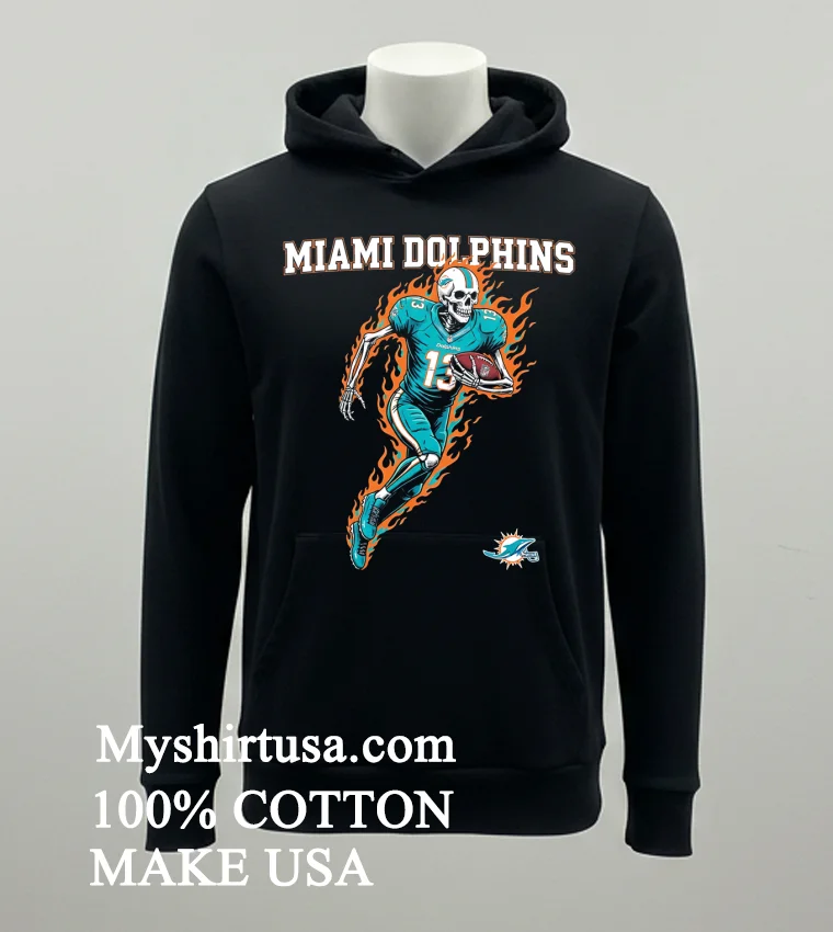 Miami Dolphins Mens Football Skeleton Player Burning Shirt Balck Shirt