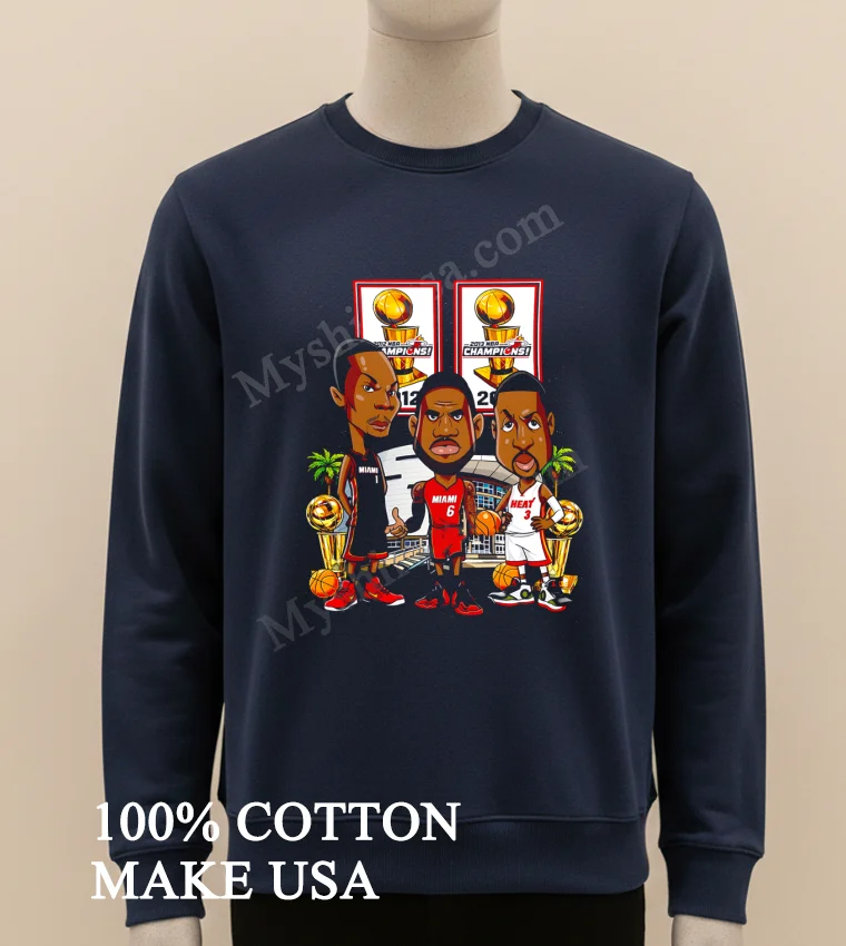 Miami Heat 2012 2013 Nba Champions Chris Bosh Lebron James Dwyane Wade Shirt Long Sleve Shirt