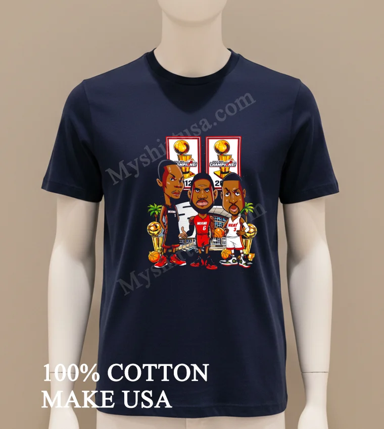 Miami Heat 2012 2013 Nba Champions Chris Bosh Lebron James Dwyane Wade funny america t-shirts - navy-shirt Miami Heat 2012 2013 Nba Champions Chris Bosh Lebron James Dwyane Wade Shirt Navy Shirt