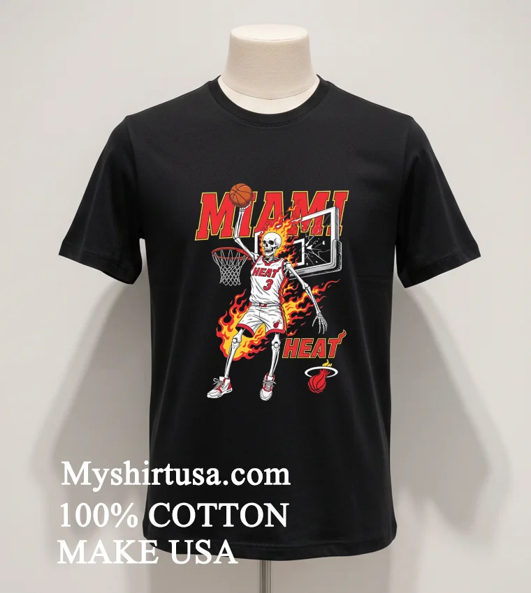 Miami Heat Mens Basketball Skeleton Player Fire Shirt Balck Shirt